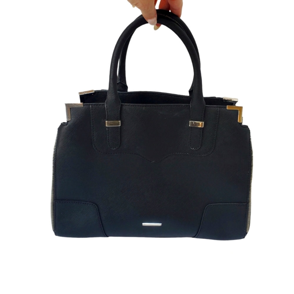 Rebecca Minkoff Leather Bag Regan Bedford Black Gold Amorous Satchel Shoulder